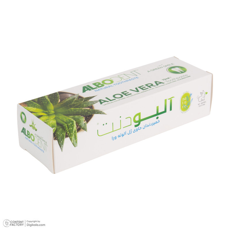خمیر دندان ضد باکتری آلبودنت مدل Aloe Vera با طعم دارچین مناسب برای همه دندان‌ها وزن 75 گرم