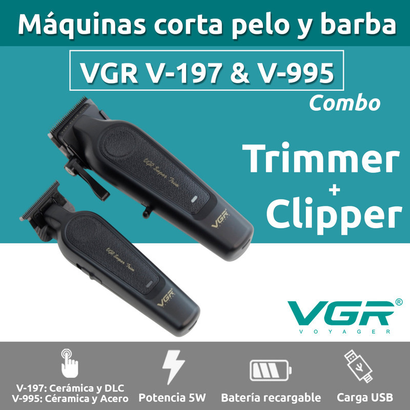 ماشین اصلاح موی سر و صورت شارژی وی جی ار مدل V-197 & 995 مجموعه 2 عددی