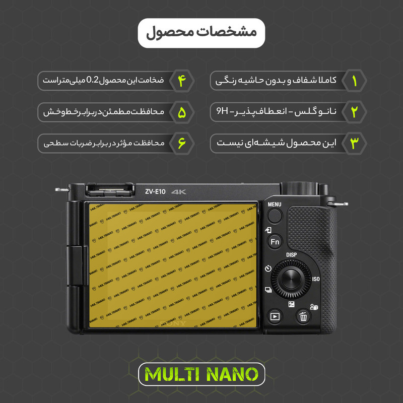 محافظ صفحه نمایش دوربین شفاف مولتی نانو مدل X-S1N مناسب برای دوربین عکاسی سونی آلفا ZV-E10