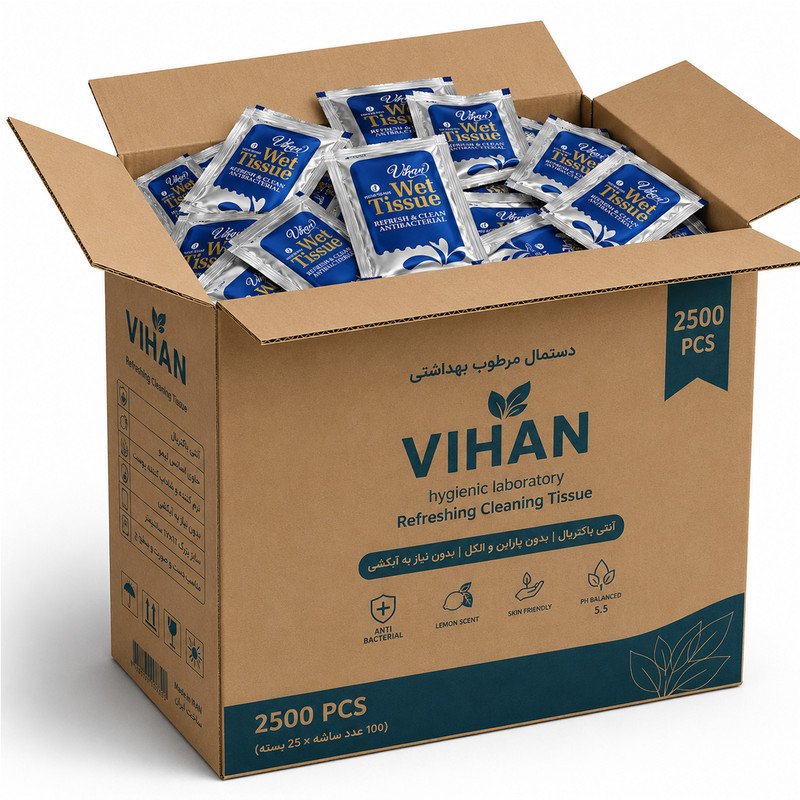 دستمال مرطوب ویهان مدل AntiBacterial-2-100 مجموعه 2500 عددی