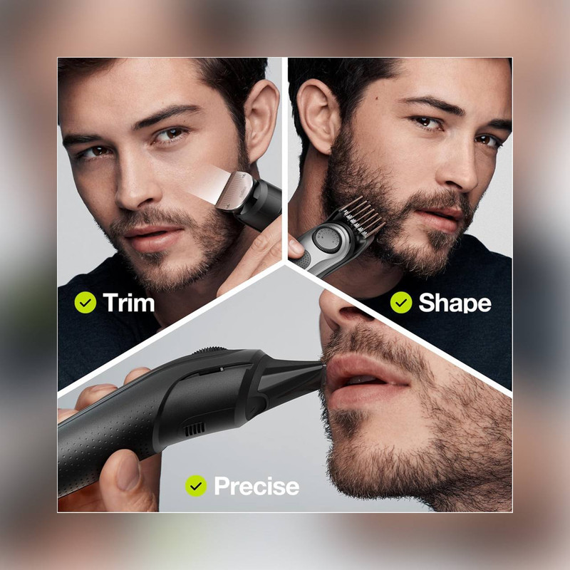 ماشین اصلاح صورت و بدن شارژی براون مدل BT7350 ضدآب با فناوری AutoSense، تیغه‌های خودتیزشونده استیل ضدزنگ، باتری لیتیوم‌یون با 100 دقیقه کارکرد، شارژ سریع و تنظیم اصلاح با 39 شماره نیم‌میلی‌متری