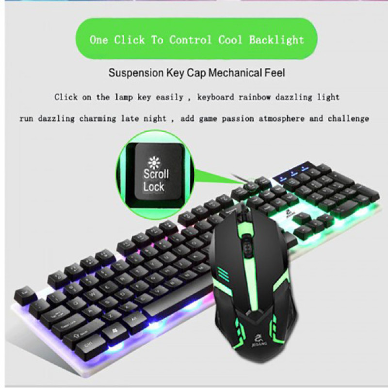 کیبورد و ماوس گیمینگ جکنگ مدل 1980، سوییچ ممبران، Full-Size، نورپردازی LED RGB