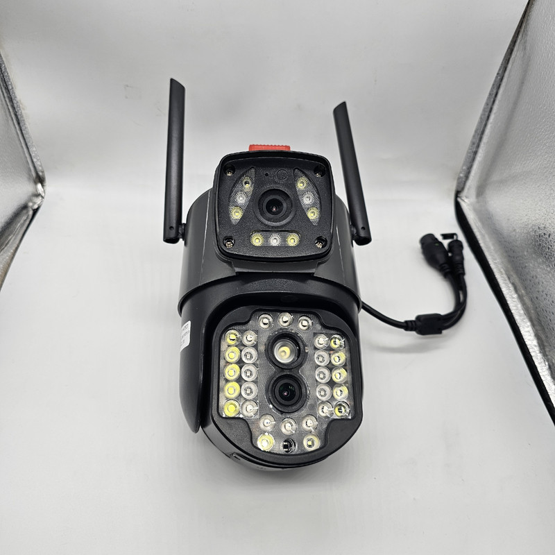 دوربین مداربسته تحت شبکه شارک IPC-V380-A28-WIFI دو لنز با چرخش قابل کنترل، کیفیت FULL HD 1080P، دید در شب رنگی دوگانه IR و وارم لایت، اتصال وای‌فای و LAN، آژیر هشدار و پشتیبانی از کارت حافظه micro SD