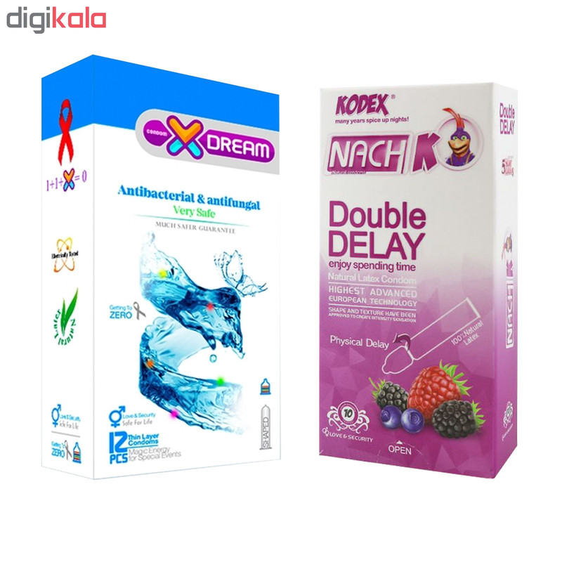 کاندوم ایکس دریم مدل Antibacterial بسته 12 عددی به همراه کاندوم تاخیری کدکس مدل Double Delay بسته 10 عددی
