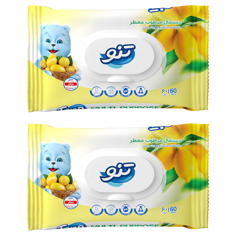 دستمال مرطوب تنو مدل Lemon بسته 2 عددی