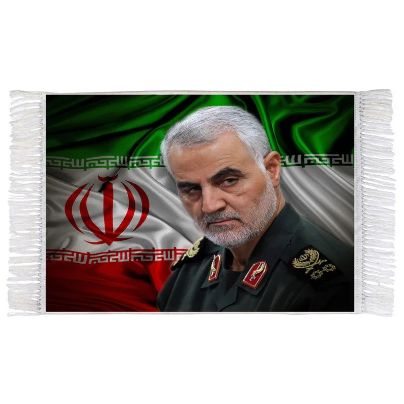 فرش ماشینی دیوارکوب اطلس آبی طرح شهید سپهبد حاج قاسم سلیمانی مدل T1067