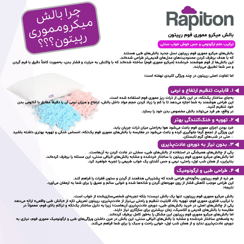 بالش رپیتون مدل میکرو مموری‌ فوم کد S55 سایز 38*55 سانتی متر