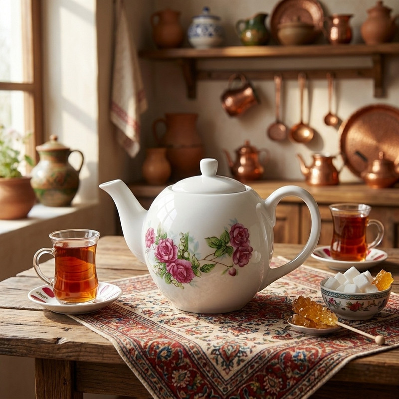 قوری مدل گل سرخی نوستالژی