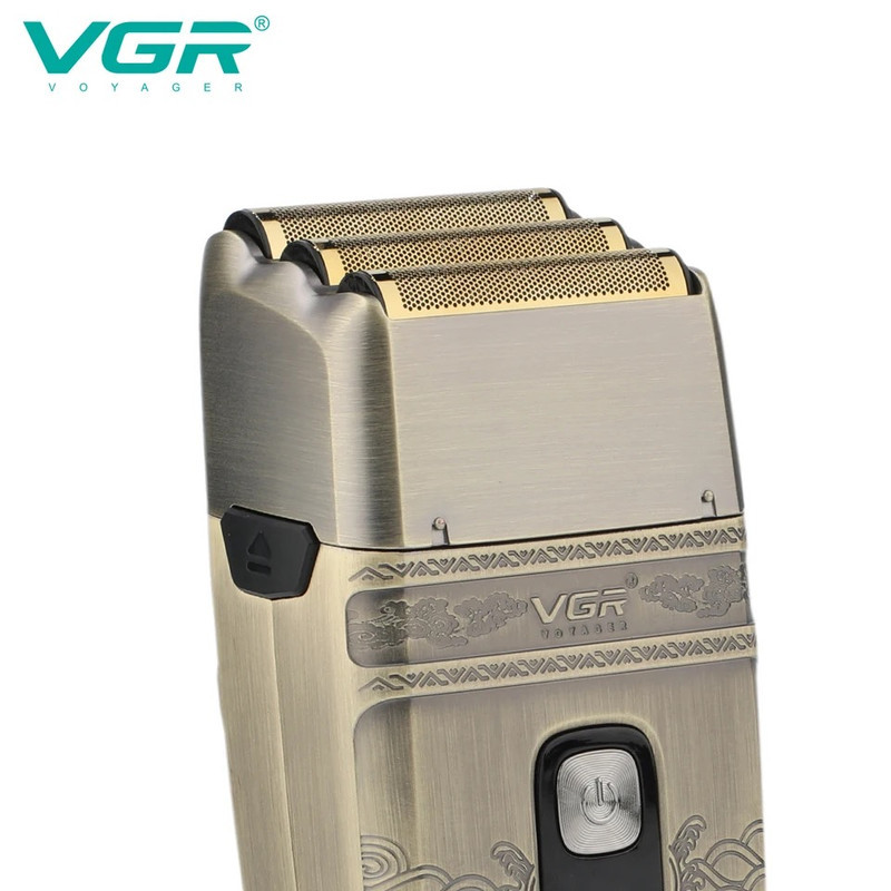 ماشین اصلاح موی صورت وی جی ار مدل V-335 با موتور 4500 دور در دقیقه، 3 تیغه فویلی، باتری 700 میلی‌آمپر ساعت، نمایشگر شارژ، طراحی ارگونومیک و مقاوم در برابر آب با قابلیت استفاده زیر دوش و شارژ USB