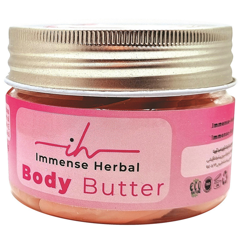کره بدن ایمنس هربال مدل شکوفه گیلاس ژاپنی 150 گرم بافت کرمی غلیظ، حاوی شی باتر، کره کاکائو، روغن جوجوبا و نارگیل، موم زنبور عسل و ویتامین E، مرطوب‌کننده قوی و ضد خشکی پوست، مناسب پوست‌های خشک و حساس، بسته‌بندی شیشه‌ای کاسه‌ای