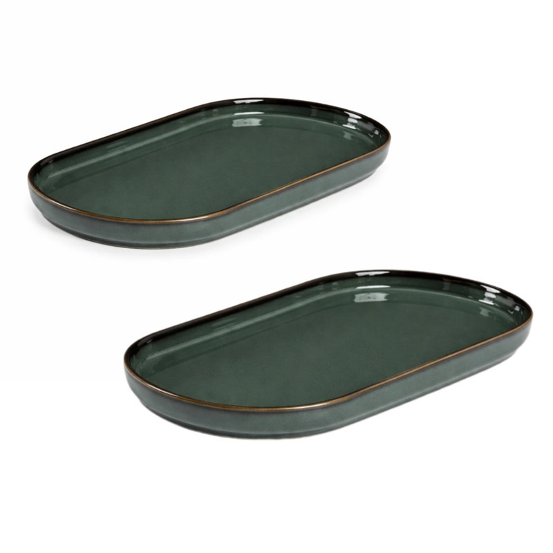 رولت‌خوری بیضی بی‌وی‌کی مدل گلکسی TP453248 چینی 24×12×2 سانتی‌متر، مناسب سرو رولت و خوراکی‌های باریک، شستشوی دستی، مجموعه 2 عددی