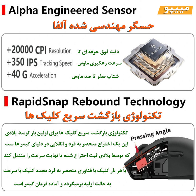 ماوس گیمینگ دوگانه بی‌سیم و باسیم بلادی مدل R_72_ULTRA_DUAL