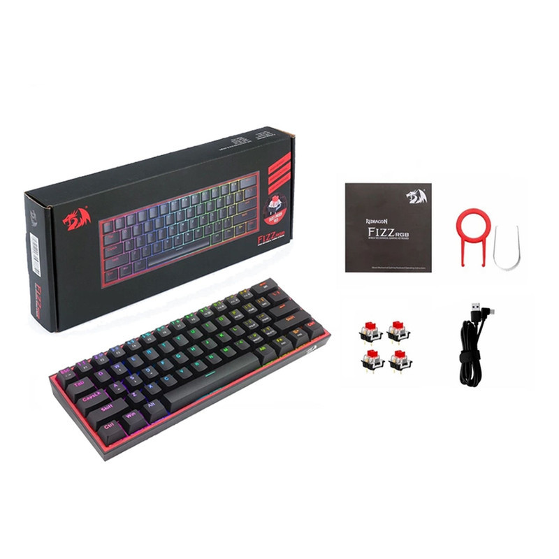 کیبورد گیمینگ ردراگون مدل K617 FIZZ، سوییچ مکانیکال قرمز، Tenkeyless، نورپردازی RGB