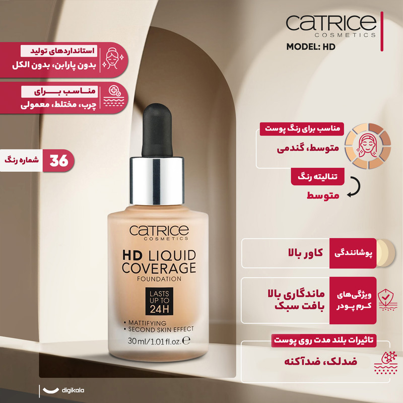 کرم پودر کاتریس مدل HD شماره 036 حجم 30 میلی لیتر