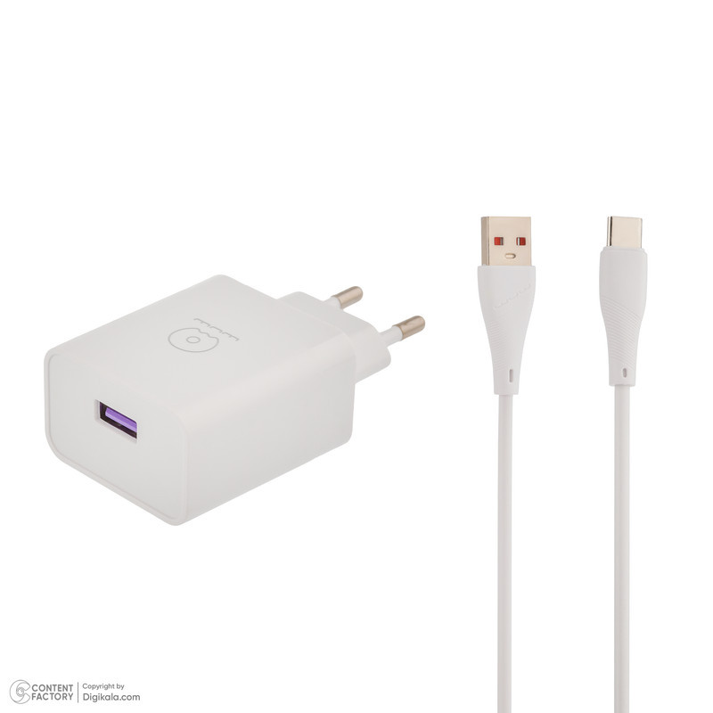 شارژر دیواری 18 وات دبلیو یو دبلیو مدل T95 به همراه کابل USB به USB-C طول 1 متر