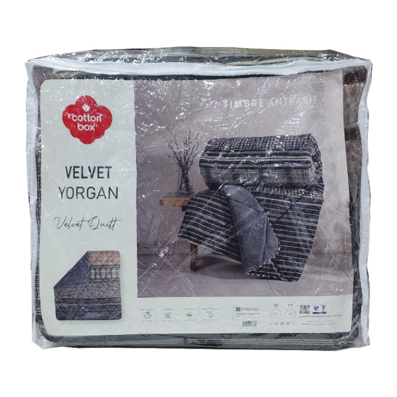 لحاف کاتن باکس مدل Velvet Yorgan Timbre Antrasit C.K دونفره سایز 215*195 سانتی متر