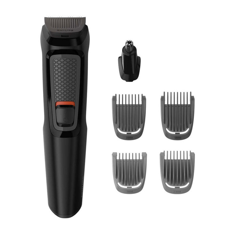 ماشین اصلاح موی سر و صورت فیلیپس مدل MG371015 با تیغه استیل ضد زنگ خودتیزشونده، باتری قابل شارژ با 60 دقیقه استفاده بی‌سیم، طراحی ارگونومیک و قابلیت اصلاح خط زن و حجم زن همراه با تریمر گوش و بینی