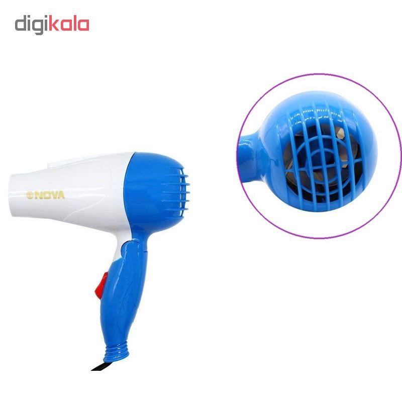 سشوار مسافرتی 1000 وات نووآ مدل NV-1290 کد 104000133، موتور AC، وزن 154 گرم، المنت فلز، با ویژگی پخش یکنواخت گرما