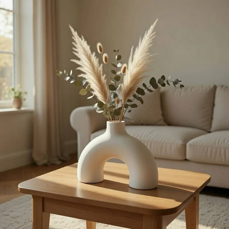 گلدان دکوری سفالی رومیزی با فرم کروی مناسب گل‌های خشک و تزئینی مدل nim donut کد d1 با ابعاد 18x20x18 سانتی‌متر و وزن 200 گرم