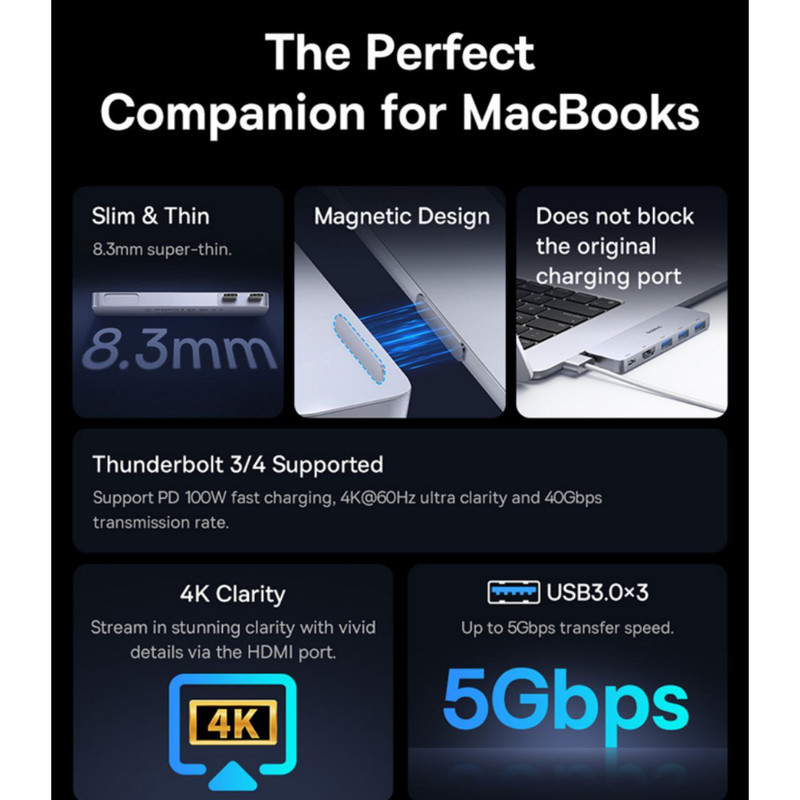 هاب 5 پورت USB-C بیسوس مدل UltraJoy Series BS-OH180