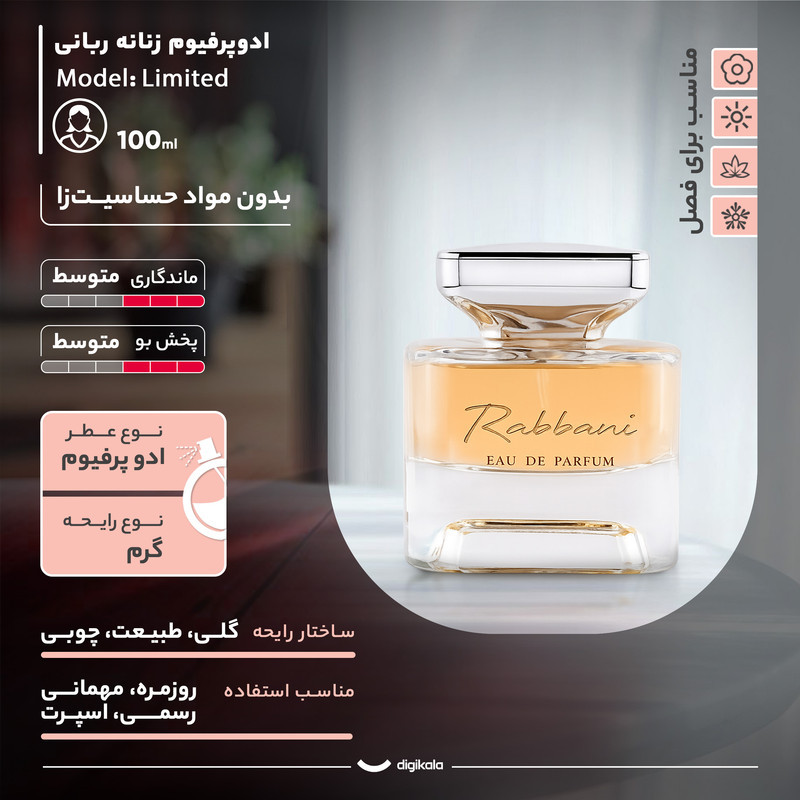 ادوپرفیوم زنانه ربانی مدل Limited با رایحه معتدل حجم 100 میلی‌لیتر
