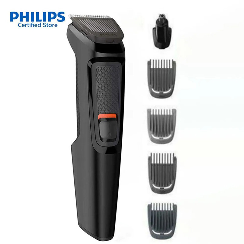 ماشین اصلاح موی سر و صورت فیلیپس مدل MG371015 با تیغه استیل ضد زنگ خودتیزشونده، باتری قابل شارژ با 60 دقیقه استفاده بی‌سیم، طراحی ارگونومیک و قابلیت اصلاح خط زن و حجم زن همراه با تریمر گوش و بینی