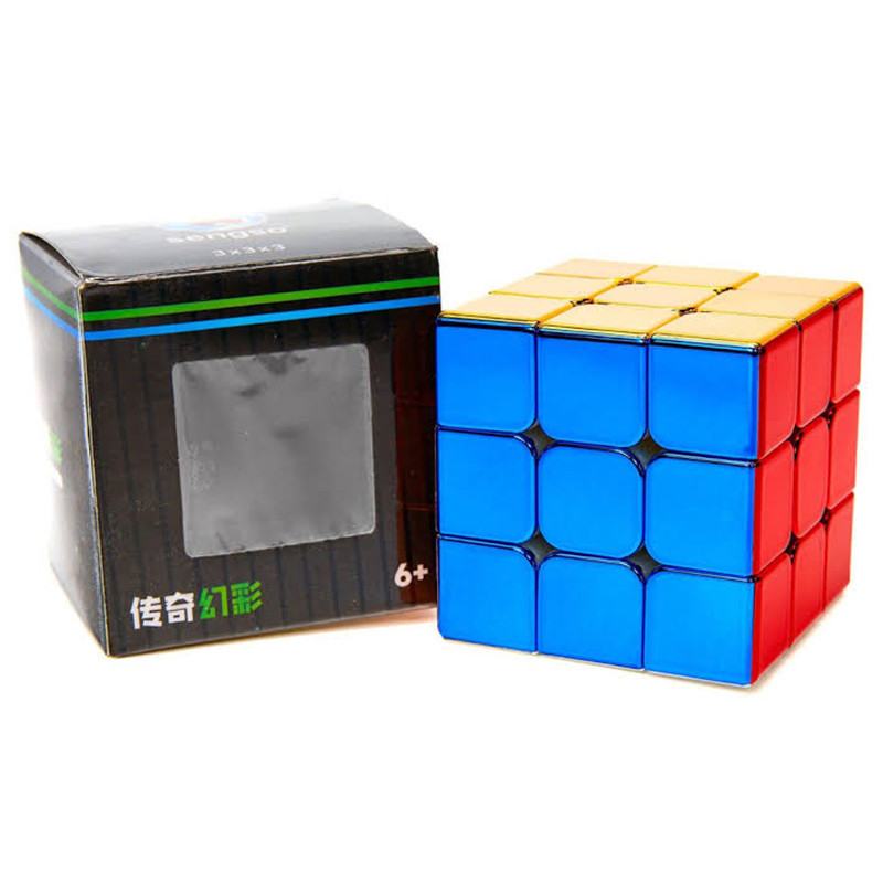 مکعب روبیک فکری 3×3 شنگشو مدل متالیک با پایه و دفترچه راهنما، مناسب آموزش و تقویت حافظه، درجه سختی متوسط، سبک و قابل حمل، بازی تک نفره آموزشی و مهارتی