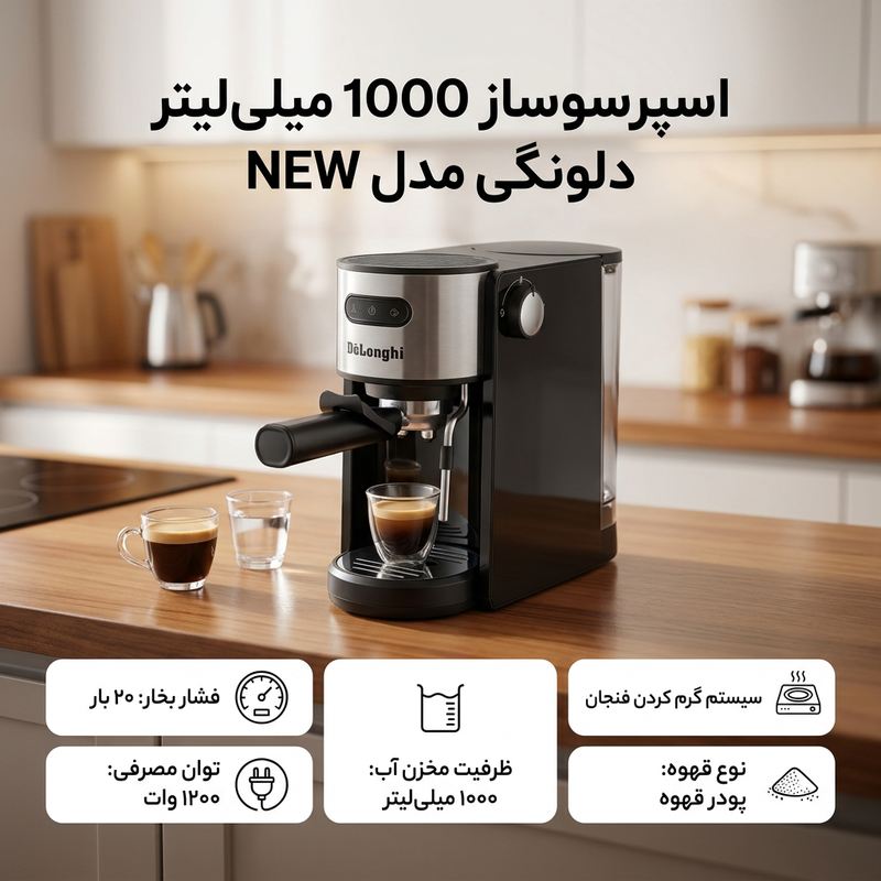 اسپرسو ساز 1000 میلی‌لیتر دلونگی مدل NEW