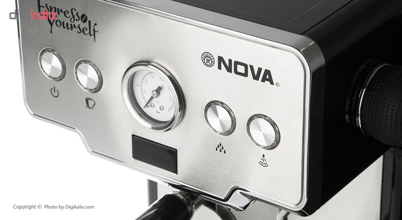 اسپرسوساز 1700 میلی‌لیتری نوا مدل NOVA NCM-128EXPS، مناسب تهیه اسپرسو، کافه لاته، موکا، کاپوچینو و ماکیاتو، دارای 1 عدد نازل قهوه، سیستم گرم کردن فنجان