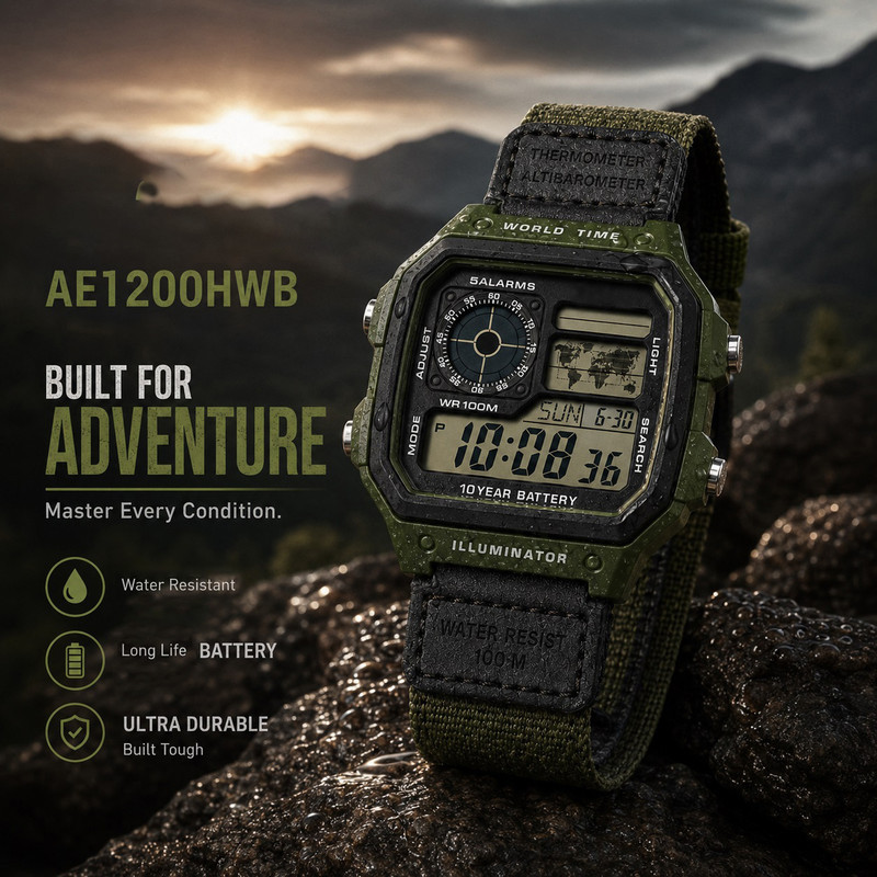 ساعت دیجیتال جهان نما موتور ژاپن مدل AE-1200WHB