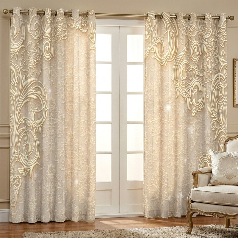 پرده بارمان دکور طرح حاشیه دار مدل مخمل پانچی کد 44-1143 W سایز 140x280 سانتی متر