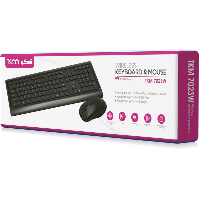 کیبورد و ماوس بی سیم تسکو مدل TKM 7025W، سوییچ ممبران، Full-Size