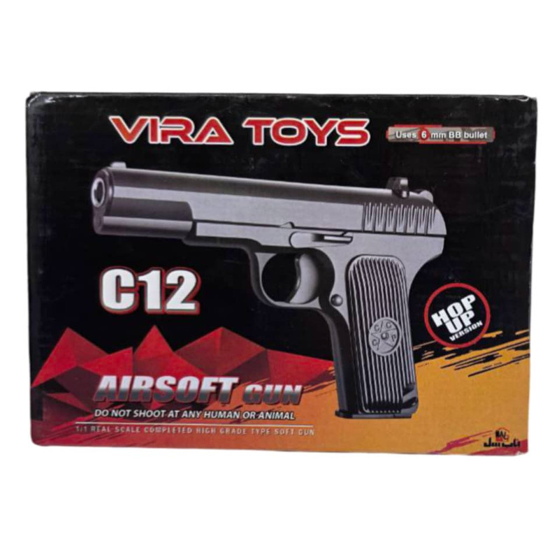 تفنگ بازی ناب سل مدل  کلت تیر ابری ایرسافت گان c12 metal