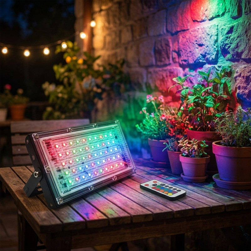 پروژکتور 50 وات نوراک مدل RGB چند رنگ ریموات دار