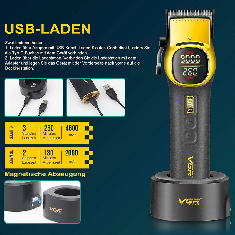 ماشین اصلاح موی سر و صورت شارژی وی جی ار مدل V-885 S2 مجموعه 2 عددی