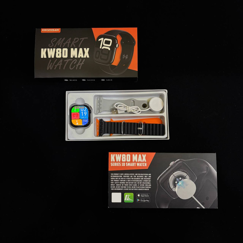 ساعت هوشمند 45 میلی متری مدل KW80 Max با بند سیلیکونی
