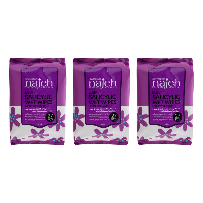 دستمال مرطوب ناژه مدل Salicylic سه بسته 27 عددی