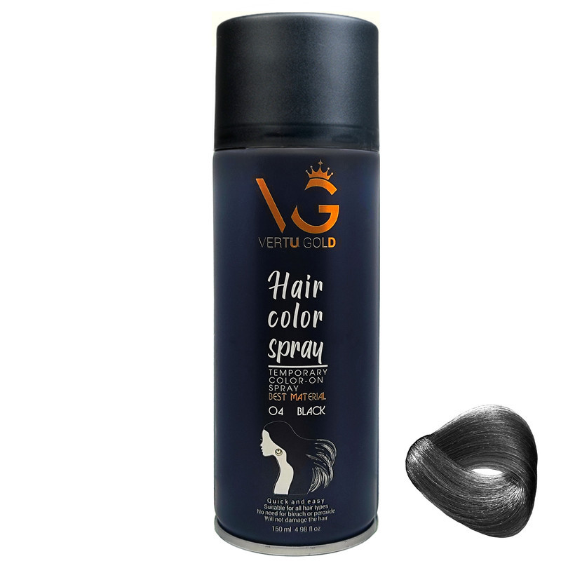 اسپری رنگ مو ورتوگلد مدل  04 Black شماره 04 حجم 150 میلی لیتر رنگ مشکی