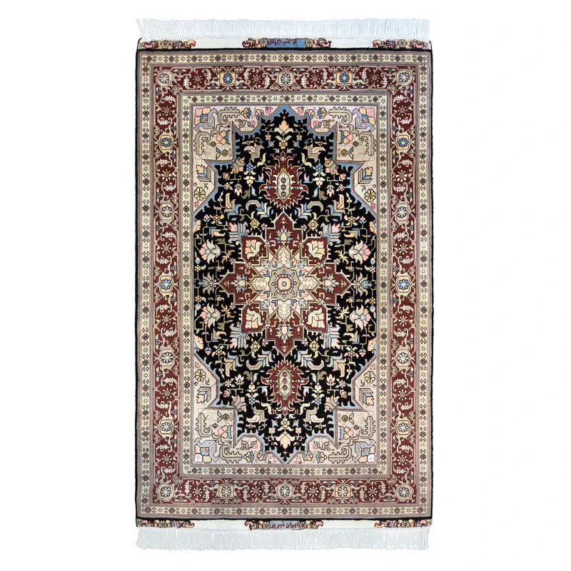 فرش دستبافت یک و نیم متری مدل تبریز طرح هریس کد F-TA-HN-13 زمینه مشکی