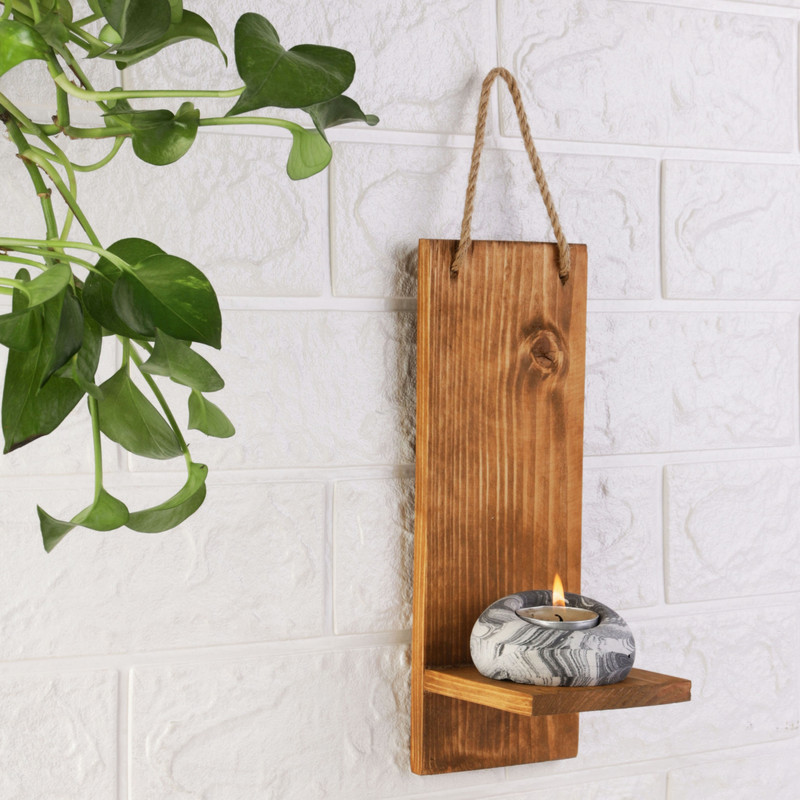 استند دیواری گلدان چوبی با طناب کنفی مناسب کاکتوس و ساکولنت، ابعاد 10×9×25 سانتی‌متر، وزن 100 گرم