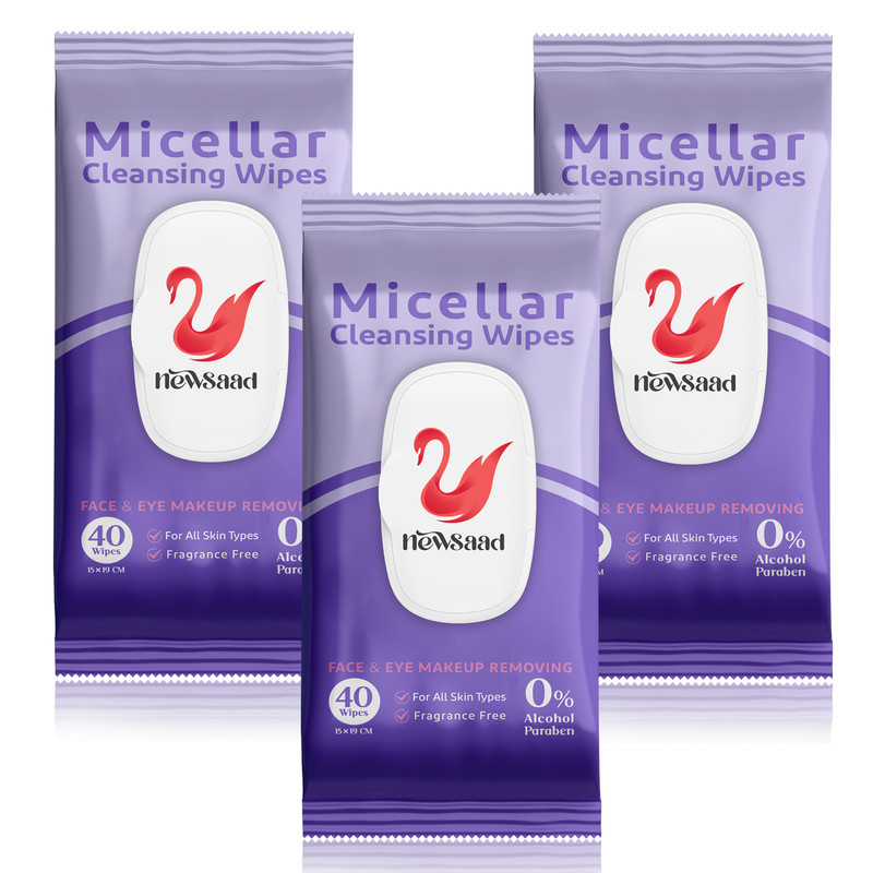 دستمال پاک کننده آرایش میسلارواتر نیوساد مدل Micellat-W03 سه بسته 40 عددی
