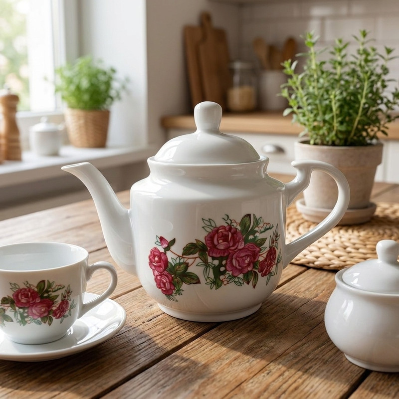 قوری چینی مرجان مدل سرخی