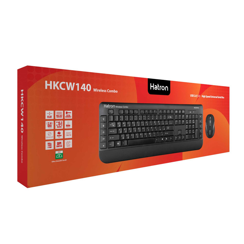 کیبورد و ماوس بی سیم هترون مدل HKCW140، سوییچ ممبران، Full-Size