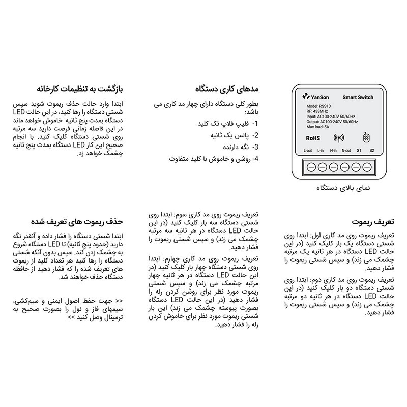 سوئیچ ریموتی هوشمند یانسون مدل تک کانال کد 433 مجموعه چهار عددی به همراه ریموت