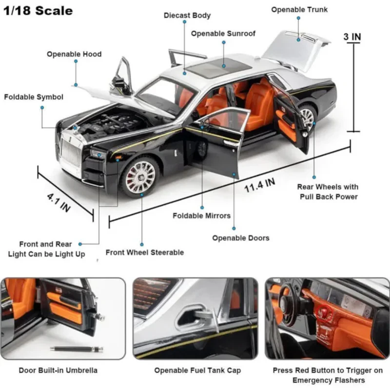 ماکت ماشین بازی ناب سل مدل رولزرویس سقف کهکشانی فلزی موزیکال کد  Rolls-Royce scale 1:18
