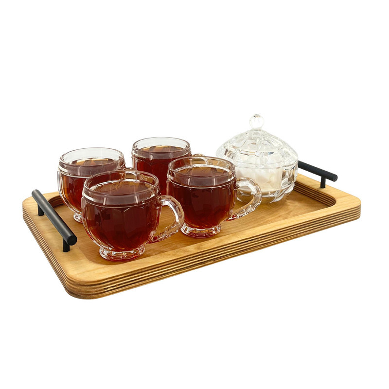 سینی مدل چوبی دسته فلزی کد SN09S مجموعه 3 عددی