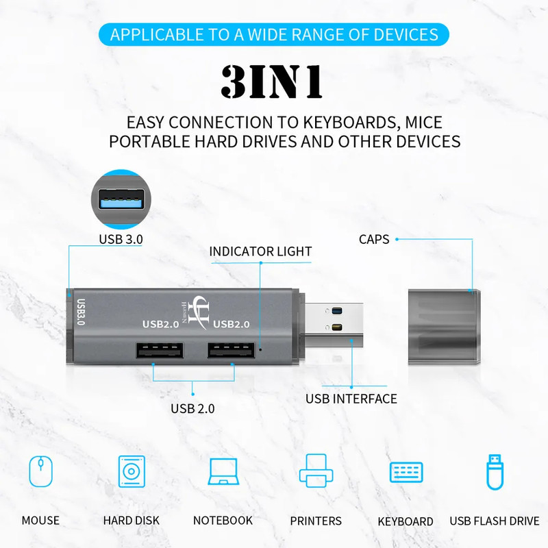 هاب 3 پورت USB 3.0 هارمن مدل HI SPEED-HUB100