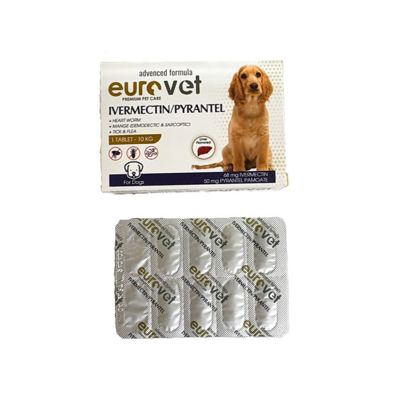 قرص ضدانگل سگ یورو وت مدل Ivermectin بسته ۱۰ عددی