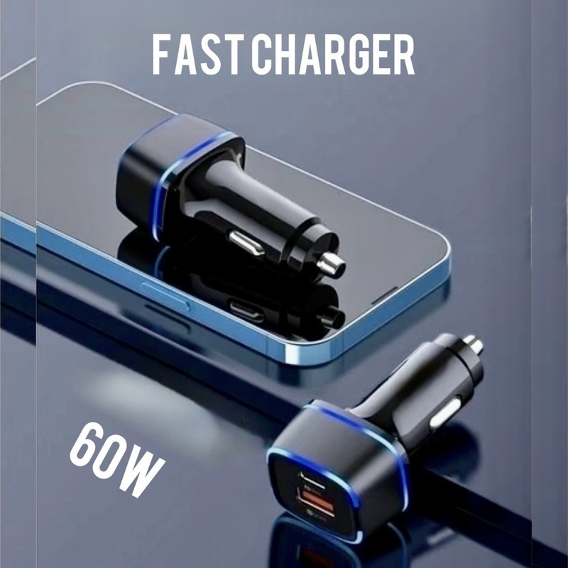 شارژر فندکی 60 وات دو پورت فرست یو مدل F022 به همراه کابل USB-C