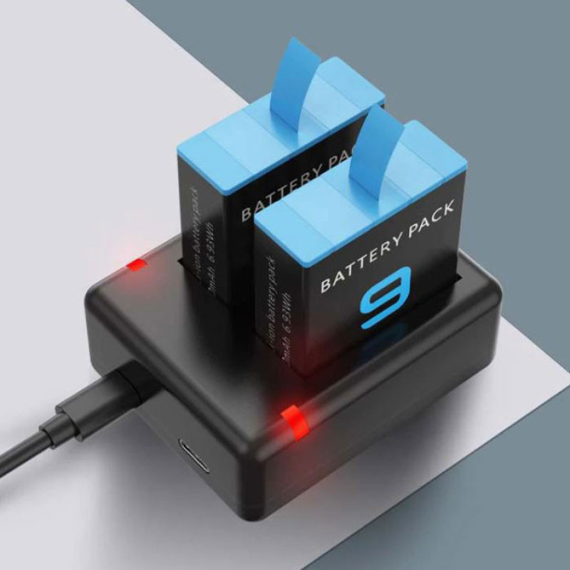 شارژر باتری دوربین مدل H-9 مناسب برای دوربین ورزشی گوپرو Hero 9 به همراه 2 عدد باتری لیتیومی قابل شارژ